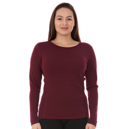Camiseta de lana de cuello redondo de peso medio para mujer - 100% lana merino