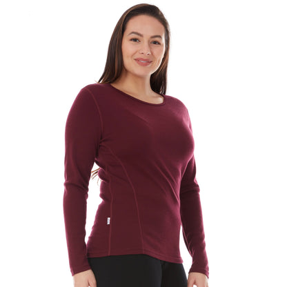 Camiseta de lana de cuello redondo de peso medio para mujer - 100% lana merino