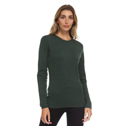 Camiseta de lana de cuello redondo de peso medio para mujer - 100% lana merino