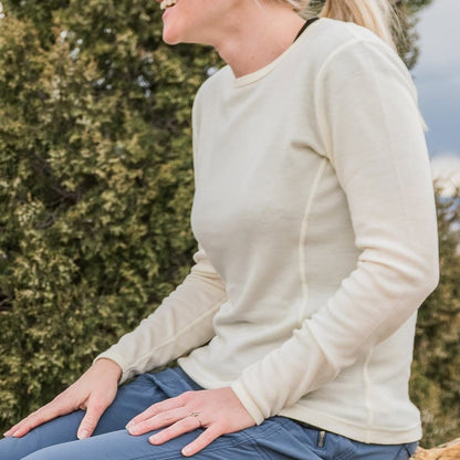 Camiseta de lana de cuello redondo de peso medio para mujer - 100% lana merino