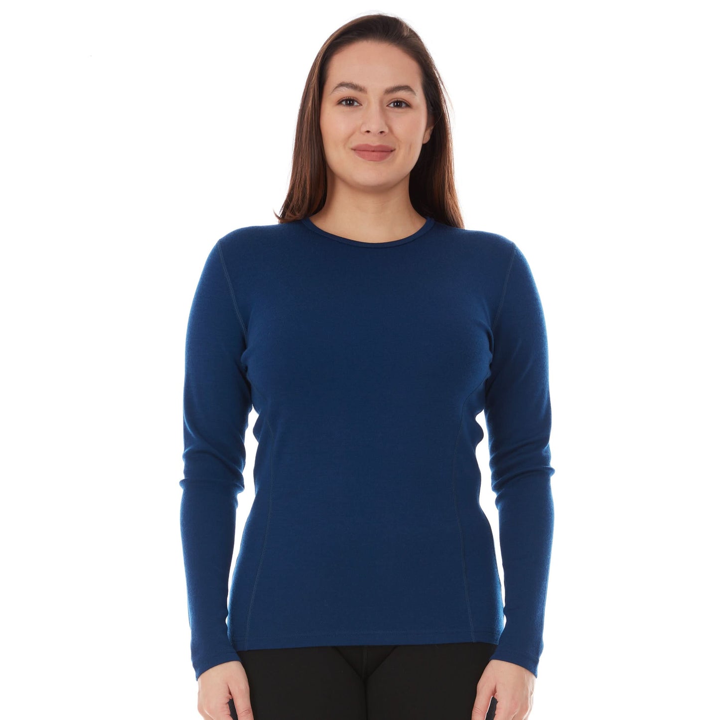 Camiseta de lana de cuello redondo de peso medio para mujer - 100% lana merino