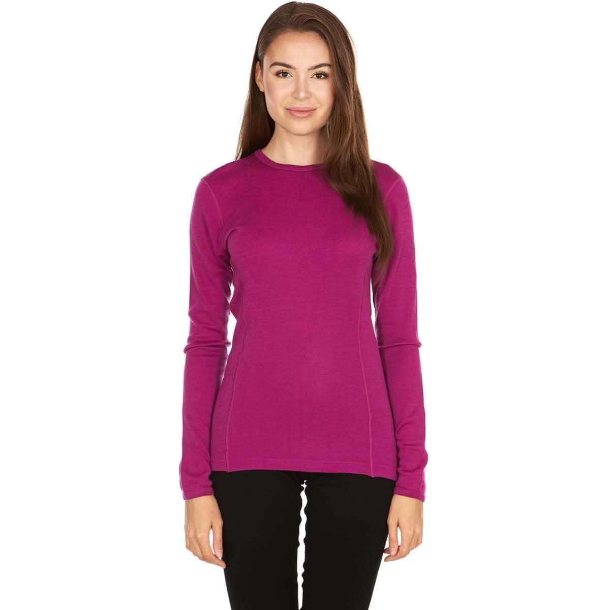 Camiseta de lana de cuello redondo de peso medio para mujer - 100% lana merino
