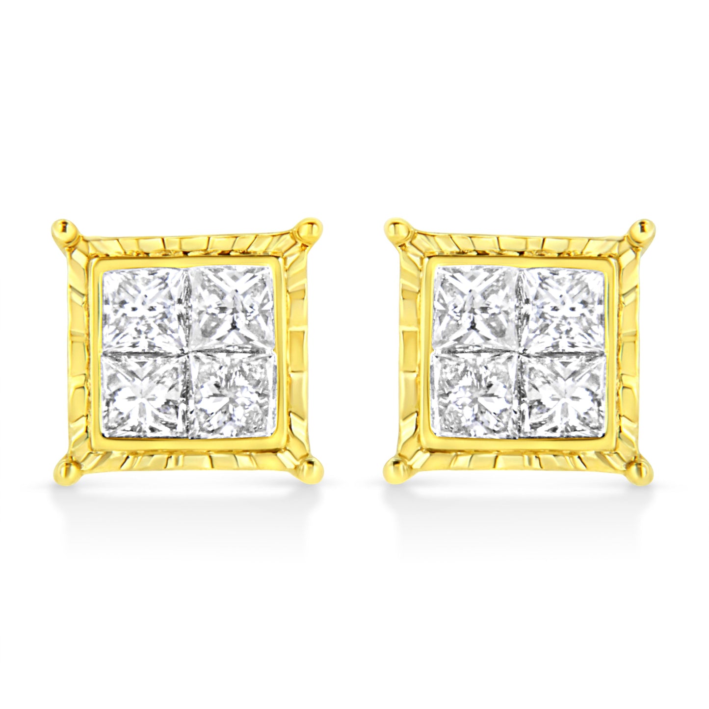 Pendientes de oro amarillo de 14 quilates, con 1.0 quilates de diamantes engastados invisibles corte princesa (8 piedras) (Color I-J, Claridad SI1-SI2)