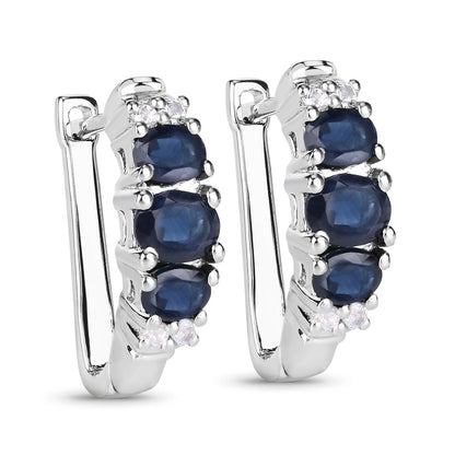 Pendientes de plata de ley .925 con zafiro azul genuino de 1,66 quilates y topacio blanco