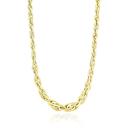 Cadena tipo eslabón doble ovalado pulido de oro amarillo de 14k