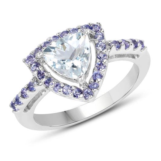 Anillo de plata esterlina .925 con aguamarina y tanzanita genuinas de 1.41 quilates