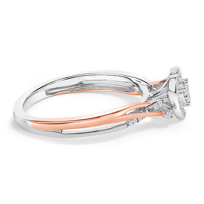 Anillo de plata de ley bañado en oro rosa de 14K con motivo de corazón y diamante de 1/10 Cttw