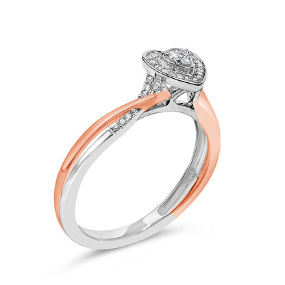 Anillo de plata de ley bañado en oro rosa de 14K con motivo de corazón y diamante de 1/10 Cttw