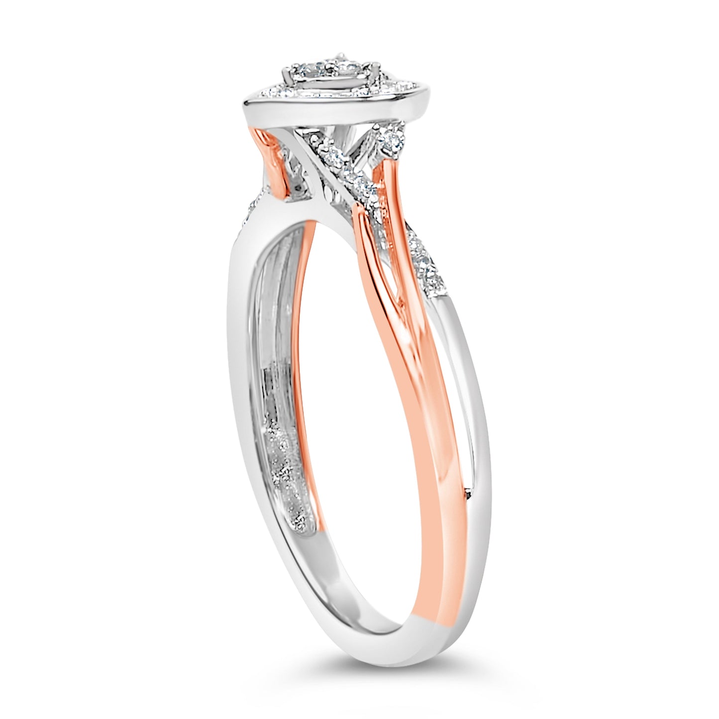 Anillo de plata de ley bañado en oro rosa de 14K con motivo de corazón y diamante de 1/10 Cttw