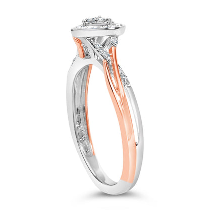 Anillo de plata de ley bañado en oro rosa de 14K con motivo de corazón y diamante de 1/10 Cttw