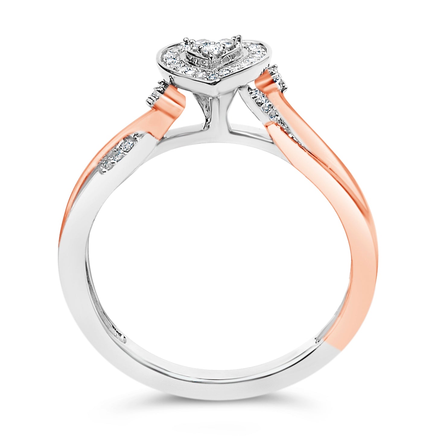 Anillo de plata de ley bañado en oro rosa de 14K con motivo de corazón y diamante de 1/10 Cttw