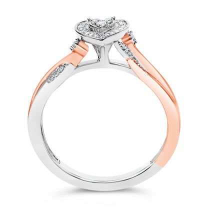 Anillo de plata de ley bañado en oro rosa de 14K con motivo de corazón y diamante de 1/10 Cttw