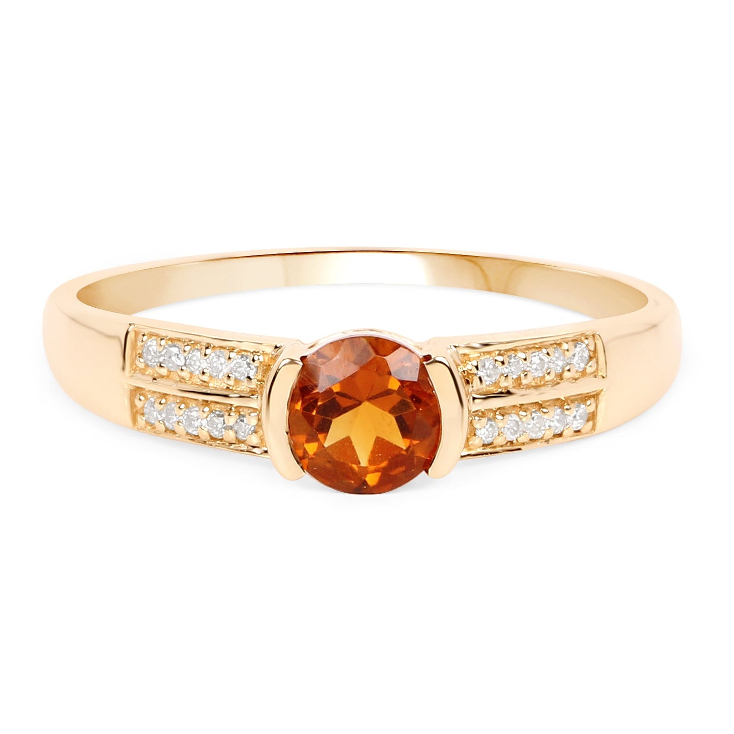 Anillo de oro amarillo de 14 quilates con citrino genuino de 0,51 quilates y diamantes blancos