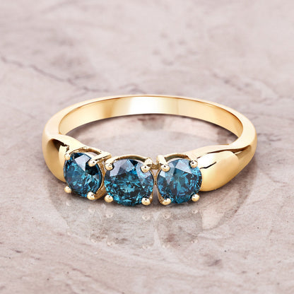 Anillo de Oro Amarillo de 14K con Diamante Azul Genuino de 1.03 Quilates