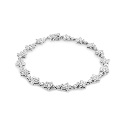 Pulsera de eslabones de oro blanco de 14 quilates con diamantes redondos de 1 1/5 quilates en forma de flor (color H-I, claridad SI1-SI2) - Talla 7"
