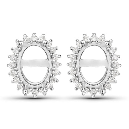 Pendientes de semimontura de oro blanco de 14K con diamante blanco auténtico de 0,26 quilates - para gemas ovaladas de 8x6 mm