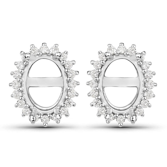 Pendientes de semimontura de oro blanco de 14K con diamante blanco auténtico de 0,26 quilates - para gemas ovaladas de 8x6 mm