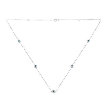 Gargantilla con estación de diamantes azules tratados de plata de ley (1/2 quilate de peso total, color azul, claridad I2-I3)
