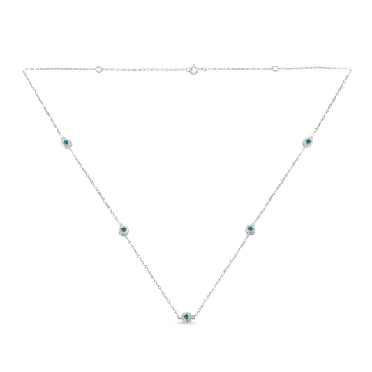 Gargantilla con estación de diamantes azules tratados de plata de ley (1/2 quilate de peso total, color azul, claridad I2-I3)