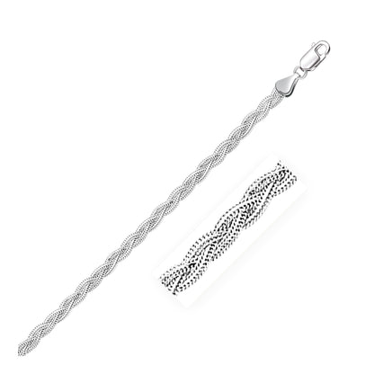 Tobillera de cola de zorro trenzada de oro blanco de 14k y 3,5 mm
