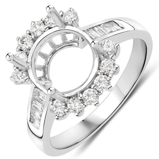 Anillo Semimontado de Oro Blanco de 14K con Diamante Blanco Genuino de 0,58 Quilates - para Gema Redonda de 9,00mm