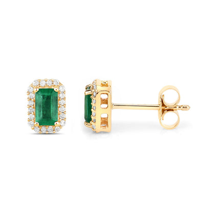 Pendientes de oro amarillo de 14 quilates con esmeraldas auténticas de Zambia de 0,91 quilates y diamantes blancos