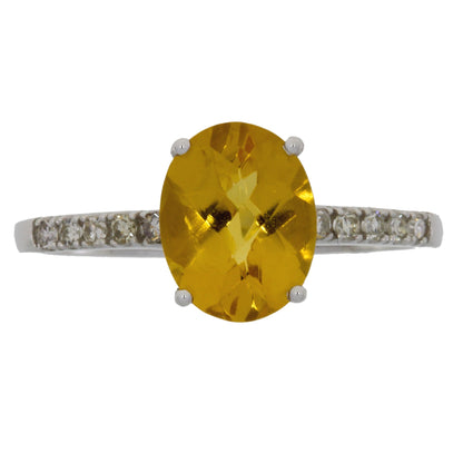 Anillo de Oro Blanco de 14K con Citrino y Diamantes naturales de 2.20 ct