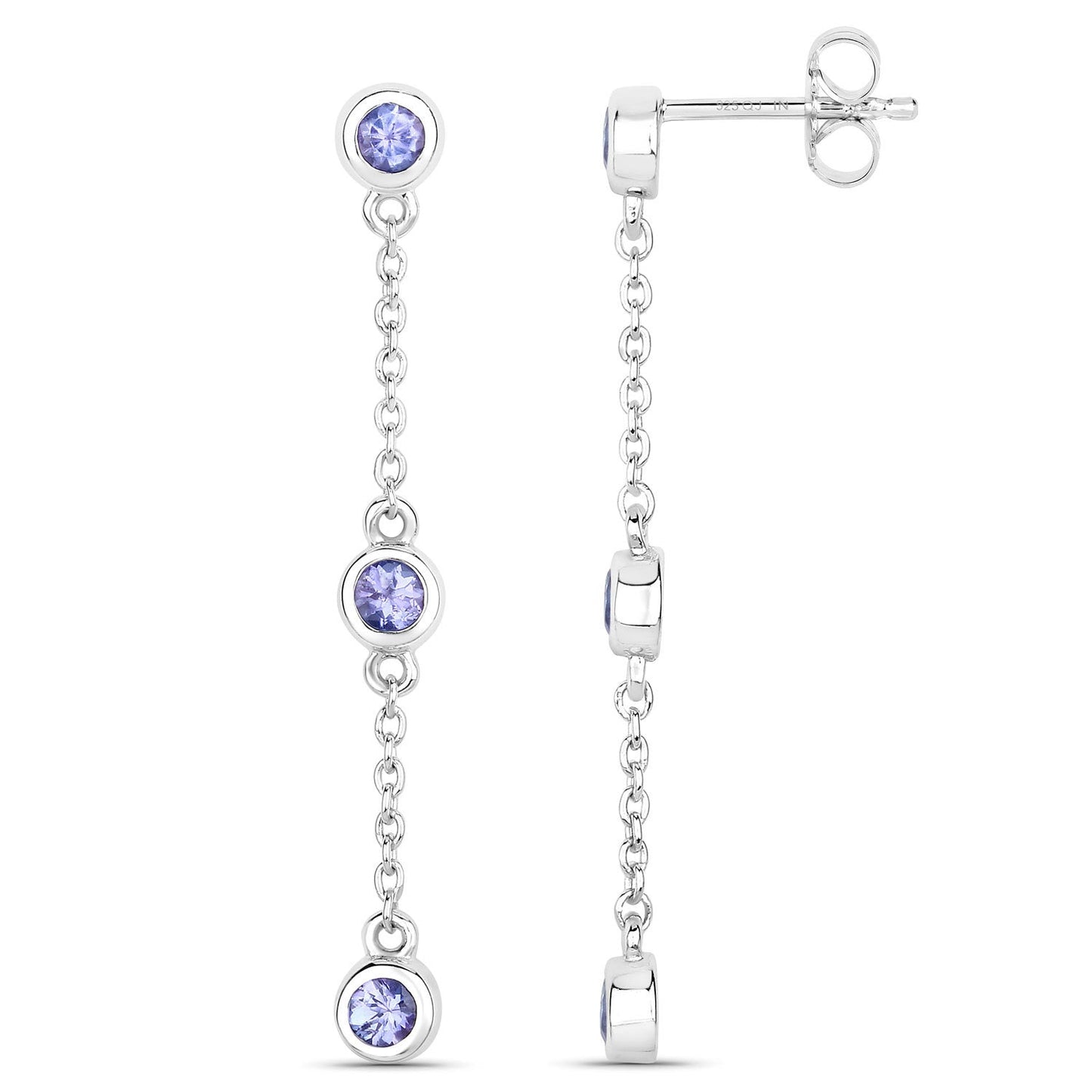 Pendientes de plata de ley .925 con tanzanita genuina de 0,60 quilates