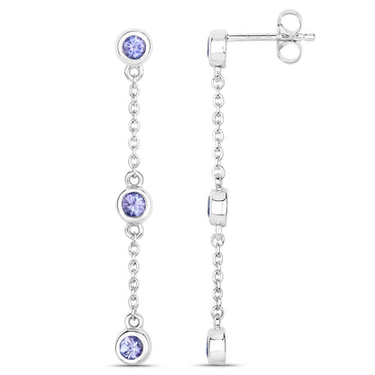 Pendientes de plata de ley .925 con tanzanita genuina de 0,60 quilates