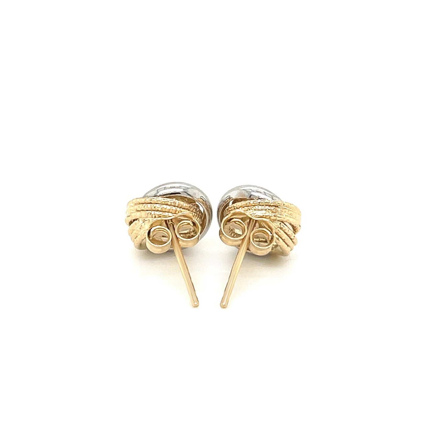 Pendientes entrelazados de estilo circular abierto con varias texturas de oro bicolor de 14k