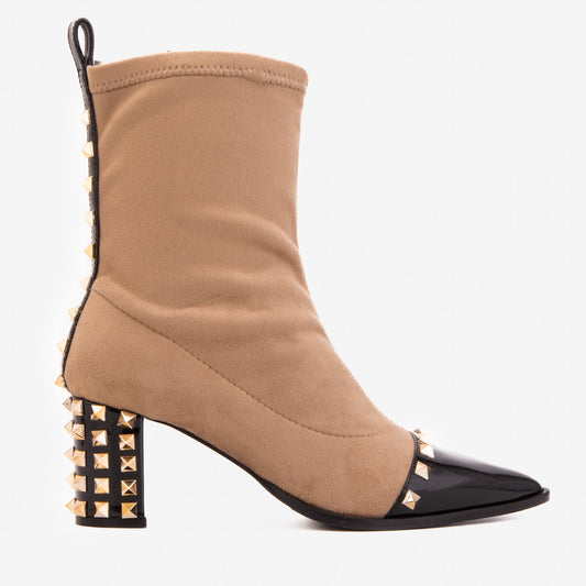 The Amethyst Studded Beige & Black Suede Leather Women’s Boot