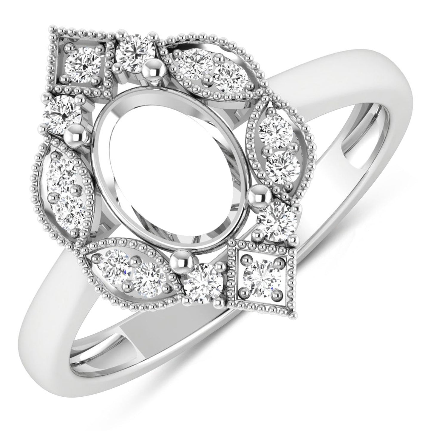 Anillo de oro blanco de 14 quilates con montura semipreciosa de diamante blanco auténtico de 0,20 quilates - con capacidad para gema ovalada de 8x6 mm