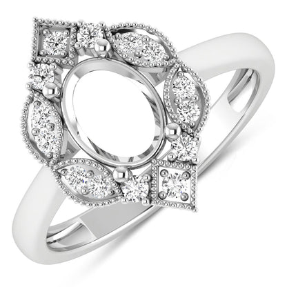 Anillo de oro blanco de 14 quilates con montura semipreciosa de diamante blanco auténtico de 0,20 quilates - con capacidad para gema ovalada de 8x6 mm