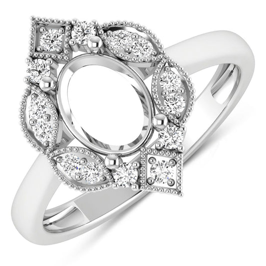 Anillo de oro blanco de 14 quilates con montura semipreciosa de diamante blanco auténtico de 0,20 quilates - con capacidad para gema ovalada de 8x6 mm