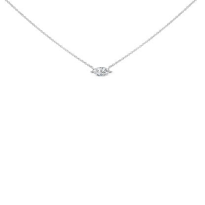 Collar con colgante de oro blanco de 14K con diamante marquise cultivado en laboratorio de 0,50 cts. en orientación este-oeste, solitario de 45,72 cm (color F-G, claridad VS2-SI1)