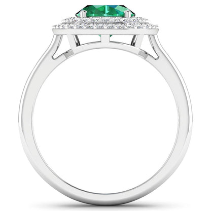 Anillo de oro blanco de 14K con esmeralda zambiana auténtica de 1,97 quilates y diamantes blancos