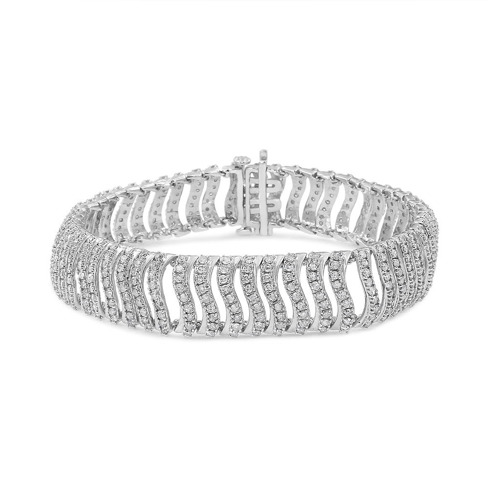 Pulsera de eslabones en "S" con diamantes redondos de 5,00 quilates en plata de ley .925 (color I-J, claridad I3) - Tamaño 7,25