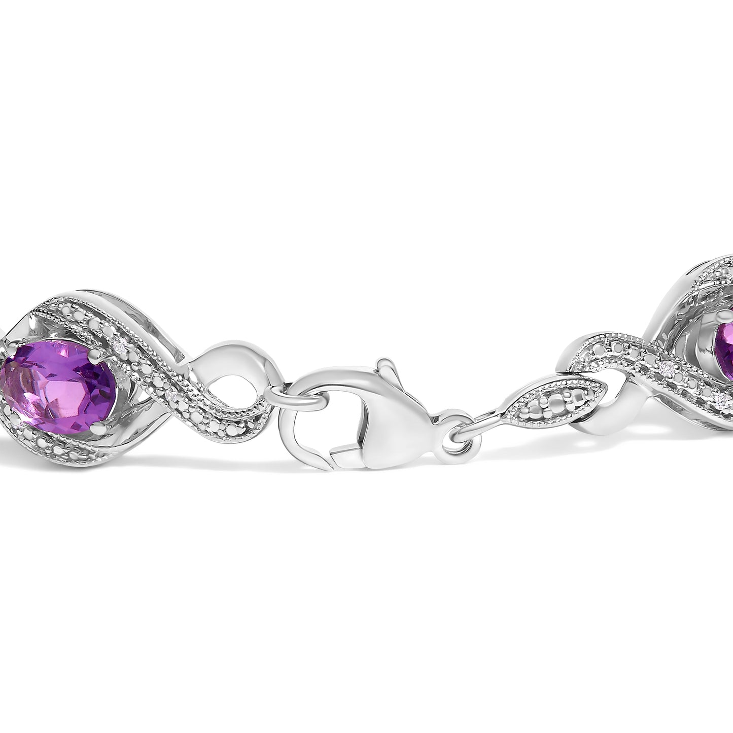 Pulsera de tenis con cruz de amatista ovalada de 7x5 mm y diamante natural redondo de 1/10 Cttw de plata de ley .925 (color I-J, claridad I1-I2) - 7"