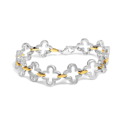 Pulsera de tenis de moda de plata de ley de dos tonos .925 con diamantes redondos naturales de 1/10 Cttw (Color I-J, Claridad I1-I2) - 7"