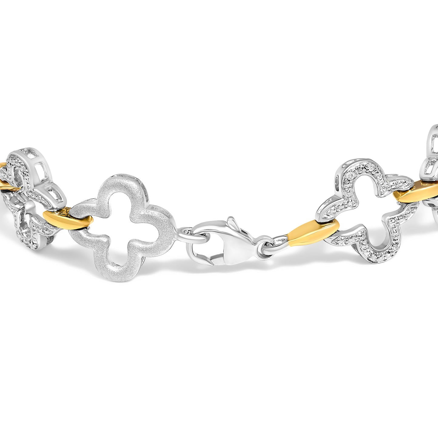 Pulsera de tenis de moda de plata de ley de dos tonos .925 con diamantes redondos naturales de 1/10 Cttw (Color I-J, Claridad I1-I2) - 7"