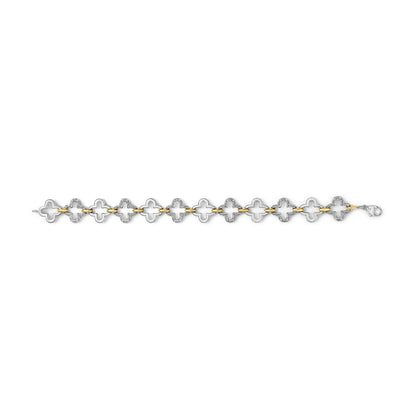 Pulsera de tenis de moda de plata de ley de dos tonos .925 con diamantes redondos naturales de 1/10 Cttw (Color I-J, Claridad I1-I2) - 7"