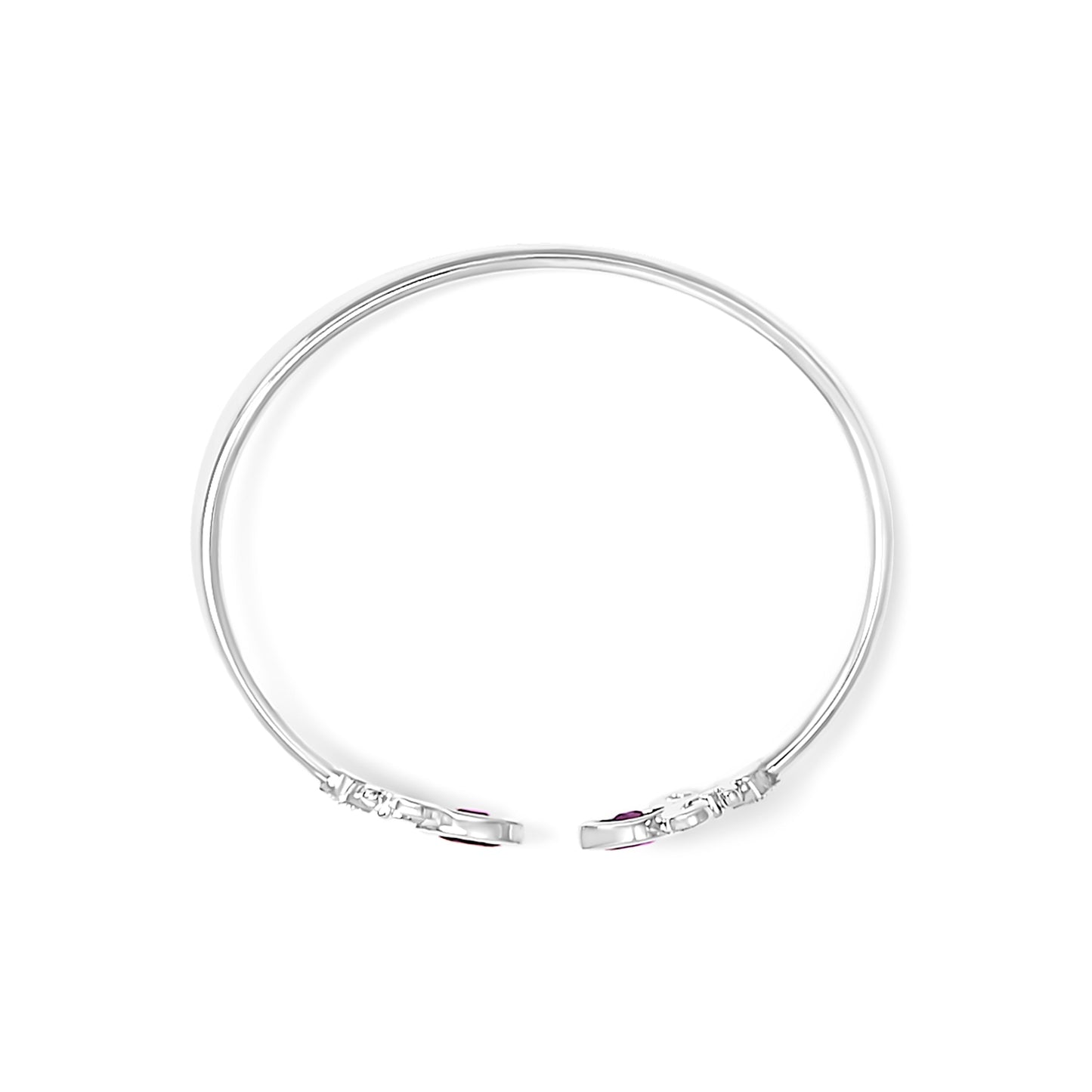 Pulsera abierta de plata de ley .925 con amatista morada marquesa de 8x4 mm y acento de diamante Fleur de Lis (color I-J, claridad I1-I2) - 7"
