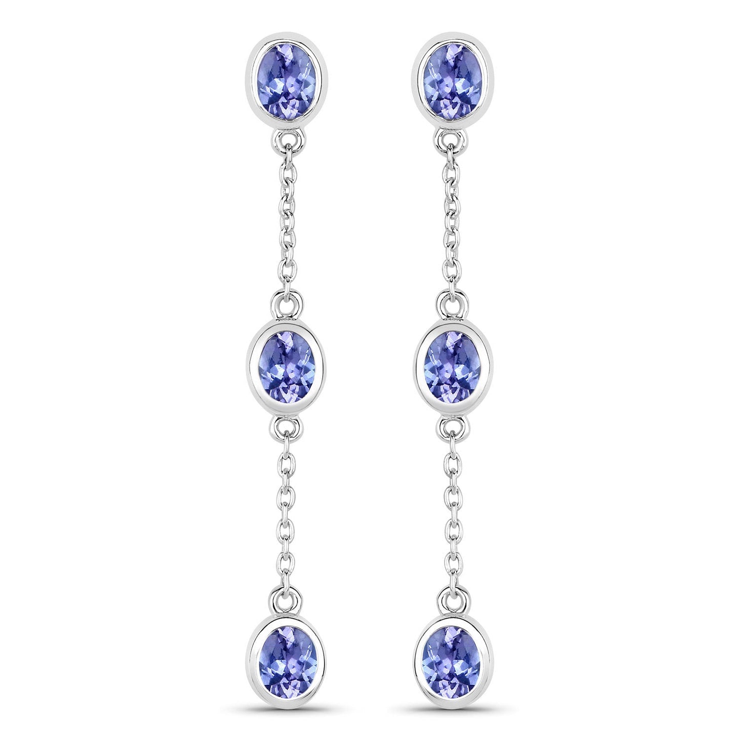 Aretes de tanzanita genuina de 1.98 quilates de plata de ley .925