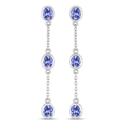 Aretes de tanzanita genuina de 1.98 quilates de plata de ley .925
