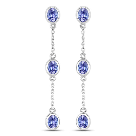 Aretes de tanzanita genuina de 1.98 quilates de plata de ley .925