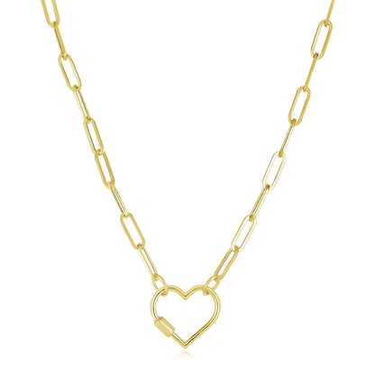 Collar de cadena de oro amarillo de 14k con broche de mosquetón de corazón
