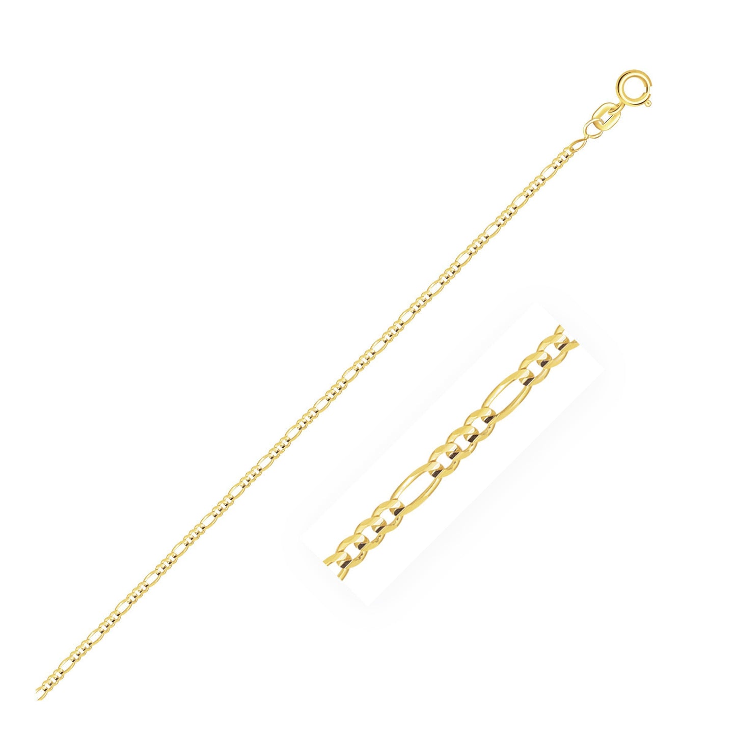 Cadena de Oro Amarillo Sólido de 14k Figaro 1.3mm
