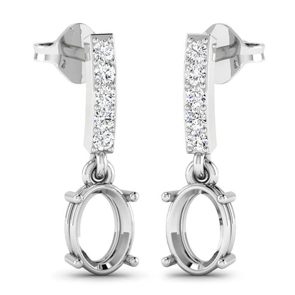 Pendientes de oro blanco de 14 quilates con montura de diamantes blancos genuinos de 0,14 quilates - admiten gemas ovaladas de 7x5 mm