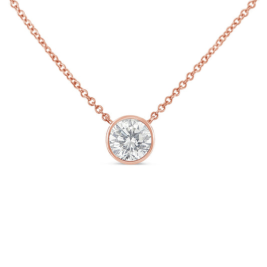 Collar con colgante solitario de oro rosa de 10K, 1/2 quilate, diamante de talla brillante redonda moderna engastado en bisel, 16"-18" (Color H-I, Claridad SI2-I1)