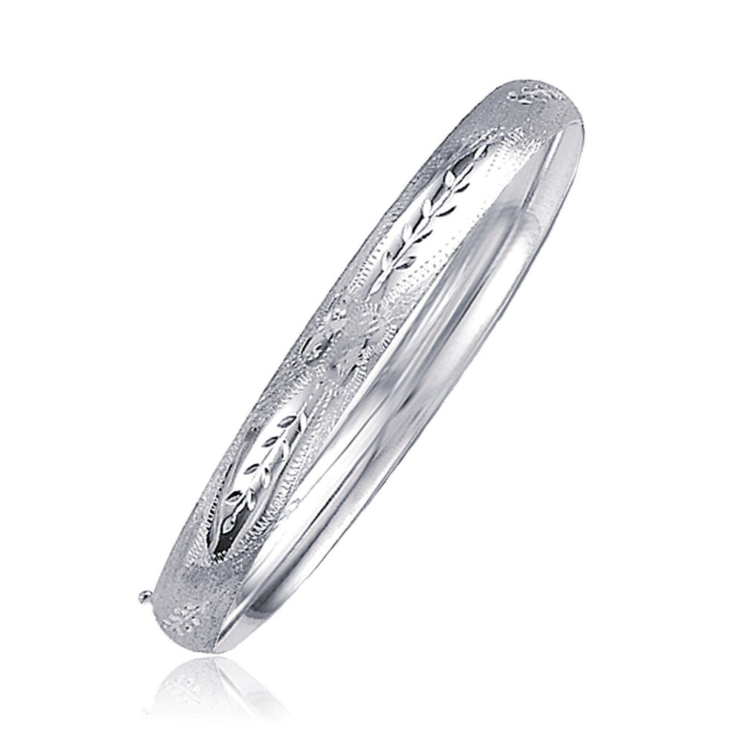 Brazalete Clásico Floral Tallado en Oro Blanco de 14k (6.0mm)